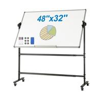 VEVOR Tableau Blanc Magnétique 118,3x76,4 cm Tableau Blanc Mobile Effaçable à Sec avec Support Tableau Réversible à 360° Double-Face Hauteur Réglable avec Marqueurs Effaceur pour Bureau Maison École