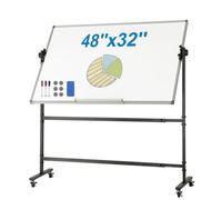 VEVOR Tableau Blanc Magnétique 118,3x76,4 cm Tableau Blanc Mobile Effaçable à Sec avec Support Tableau Réversible à 360° Double-Face Hauteur Réglable avec Marqueurs Effaceur pour Bureau Maison École