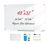 VEVOR Tableau blanc magnétique en verre 120x80 cm – sans cadre, plateau, effaceur et 2 marqueurs
