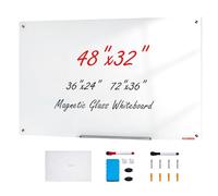 VEVOR Tableau blanc magnétique en verre 120x80 cm – sans cadre, plateau, effaceur et 2 marqueurs