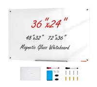 VEVOR Tableau Blanc Magnétique en Verre Effaçable à Sec 90 x 60 cm, Grand Tableau Mémo Mural sans Cadre, avec Plateau de Marqueurs, un Effaceur et 2 Marqueurs, pour Bureau École Restaurant Domicile