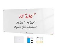 VEVOR Tableau Blanc Magnétique Effaçable à Sec en Verre 182,9x91,5 cm, Grand Tableau Mémo Mural sans Cadre, avec Plateau de Marqueurs, un Effaceur et 2 Marqueurs, pour Bureau École Restaurant Domicile