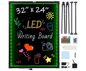 VEVOR Tableau d'écriture de messages LED, 598 x 798 mm, tableau de menu noir effet néon effaçable éclairé, planche à dessin avec 8 marqueurs à craie fluorescente et télécommande testé selon les normes