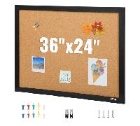 VEVOR Tableau en Liège 61 x 91 cm Tableau d'Affichage avec Cadre en MDF Panneau d’Affichage en Liège Haute Densité Auto-Réparatrice 10 Punaises pour Épingler Mémo Notes Photos Bureau Maison Classe