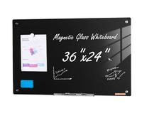 VEVOR Tableau Magnétique Effaçable à Sec en Verre Noire 90 x 60 cm, Grand Tableau Mémo Mural sans Cadre, avec Plateau de Marqueurs, un Effaceur et 2 Marqueurs, pour Bureau École Restaurant Domicile