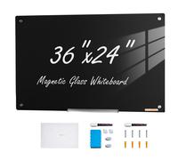 VEVOR Tableau Magnétique Effaçable à Sec en Verre Noire 90x60 cm Mural Bureau