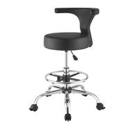 VEVOR Tabouret à roulettes avec Dossier, Charge 226,8 kg, Hauteur Réglable, Tabouret de Travail Pivotant à 360°, Assise Ergonomique en Cuir PU Rembourrage Épais, pour Clinique, Coiffeur, Salon, Noir