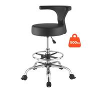VEVOR Tabouret à Roulettes avec Dossier, Charge 226,8 kg, Hauteur Réglable, Tabouret de Travail Pivotant à 360°, Assise Ergonomique en Cuir PU Rembourrage Épais, pour Clinique, Coiffeur, Salon, Noir