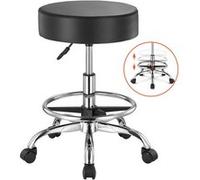 VEVOR Tabouret à Roulettes Avec Repose-Pieds Capacité 204kg Hauteur Réglable Rond Noir et Argent