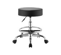 VEVOR Tabouret à Roulettes avec Repose-pieds, Charge 226,8 kg, Hauteur Réglable, Tabouret de Travail Rond Pivotant à 360°, Assise en Cuir PU, Rembourrage Épais, pour Coiffeur, Clinique, Salon, Noir