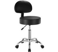 VEVOR Tabouret à roulettes avec support dorsal, capacité poids 204 kg, rond tabouret roulant, hauteur réglable, chaise pivotante en cuir PU épais, pour salon, spa, massage, tatouage, clinique, noir