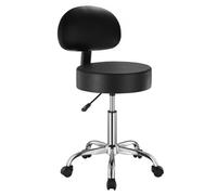 VEVOR Tabouret à roulettes avec support dorsal, capacité poids 204 kg, rond tabouret roulant, hauteur réglable, chaise pivotante en cuir PU épais, pour salon, spa, massage, tatouage, clinique, noir