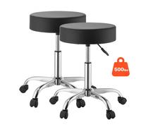 VEVOR Tabouret à Roulettes, Lot de 2, Charge 226,8 kg, Hauteur Réglable, Tabouret de Travail Rond Pivotant à 360°, Assise Ergonomique en Cuir PU Rembourrage Épais, pour Coiffeur, Clinique, Salon, Noir