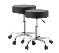 VEVOR Tabouret à Roulettes, Lot de 2, Charge 226,8 kg, Hauteur Réglable, Tabouret de Travail Rond Pivotant à 360°, Assise Ergonomique en Cuir PU Rembourrage Épais, pour Coiffeur, Clinique, Salon, Noir