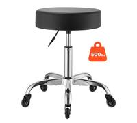 VEVOR Tabouret à Roulettes Silencieuses, Charge 226,8 kg, Hauteur Réglable, Tabouret de Travail Rond Pivotant à 360°, Assise en Cuir PU Rembourrage Épais, pour Coiffeur, Atelier, Clinique, Salon, Noir