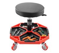 VEVOR Tabouret d'Atelier Mobile, Tabouret de Mécanicien sur roulettes Capacité de Charge 136 kg, Hauteur Réglable, avec Plateaux à Outils, pour Entretien Réparation Automobile Garage, Noir et Rouge