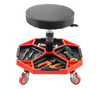 VEVOR Tabouret d'Atelier Mobile, Tabouret de Mécanicien sur Roulettes Capacité de Charge 136 kg, Hauteur Réglable, avec Plateaux à Outils, pour Entretien Réparation Automobile Garage, Noir et Rouge