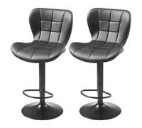 VEVOR Tabouret de bar, lot de 2, chaise de bar moderne en cuir PU, siège de cuisine pivotante, hauteur réglable, avec dossier et repose-pieds, sans accoudoirs, pour cuisine et salle à manger, noir