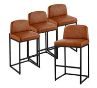 VEVOR Tabouret de bar, lot de 4, chaise de bar en cuir PU confortable, 680 mm de haut, siège de cuisine avec dossier et pieds en métal, sans accoudoirs, pour cuisine et salle à manger, marron