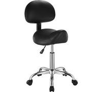 VEVOR Tabouret De Selle Avec Support Dorsal Et Roulettes Capacité 204kg En Cuir PU Noir et Argent
