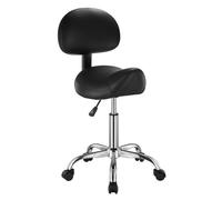VEVOR Tabouret de selle avec support dorsal et roulettes, capacité poids 204 kg, tabouret roulant ergonomique, hauteur réglable, chaise de selle pivotante en cuir PU, pour salon, spa, massage, noir
