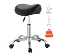 VEVOR Tabouret Selle de Cheval, Charge 226,8 kg, Tabouret de Travail à Roulettes Pivotant à 360°, Hauteur Réglable, Assise Ergonomique en Cuir PU, pour Bureau, Coiffeur, Spa, Bar, Massage, Salon, Noir