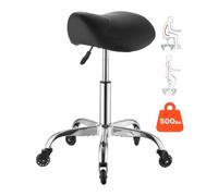 VEVOR Tabouret Selle de Cheval, Charge 226,8 kg, Tabouret de Travail à Roulettes Silencieuses Pivotant à 360°, Hauteur Réglable, Assise Ergonomique en Cuir PU, pour Bureau, Coiffeur, Spa, Bar, Noir