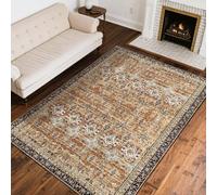 VEVOR Tapis Salon, 2,4 x 3 m, Grand Tapis Chambre Lavable Antidérapant, Poils Courts Denses, Résistant aux Griffures Animaux, Doux et Confortable, Style Vintage, pour Bureau, Entrée, Marron et Vert
