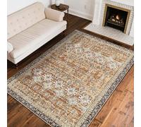 VEVOR Tapis Salon, 2,4 x 3 m, Grand Tapis Chambre Lavable Antidérapant, Poils Courts Denses, Résistant aux Griffures Animaux, Doux et Confortable, Style Vintage, pour Bureau, Entrée, Marron et Vert