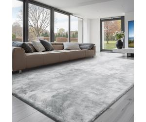 VEVOR Tapis Salon Chambre Poil Long 2,74 x 3,66 m Tapis Moderne de Décoration Intérieur Rectangulaire Antidérapant Peluche Moelleux et Doux Envers Non Tissé pour Salon, Chambre à Coucher, Gris Clair