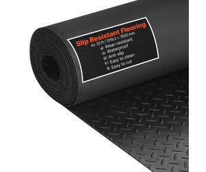 VEVOR Tapis Sol Garage 1,22 x 7,62 m Rouleau Revêtement de Sol Garage Caoutchouc Antidérapant Résistant à l'Usure Épaisseur à Motif Diamant 3 mm pour Garages Ateliers Entrepôts Salles de Sport, Noir