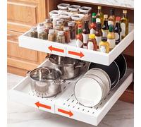 VEVOR Tiroir Coulissant Cuisine 2PCs Blanc Organisateur de Placard Meuble, Rangement Cuisine Salle de Bain Maison, Largeur Extensible 31-48 cm avec Profondeur 52 cm, Sans Perçage avec Bandes Adhésives