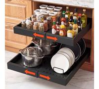 VEVOR Tiroir Coulissant Cuisine 2PCs Noir Organisateur de Placard Meuble, Rangement Cuisine Salle de Bain Garde-manger, Largeur Extensible 31-48 cm Profondeur 52 cm, Sans Perçage avec Adhésives