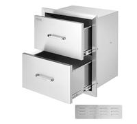 VEVOR Tiroir INOX de Cuisine 45x31x51 cm, Double Espace de Rangement | Pour Ranger Ustensiles de Cuisine d'Extérieur Barbecue, 2 Tiroirs Intégrés, Commode en Acier Inoxydable avec Poignées