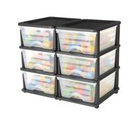 VEVOR Tiroirs de rangement en plastique, lot de 2, tour de rangement à 6 tiroirs, organiseur à 3 niveaux, bacs transparents pour fournitures de bureau, salles de bricolage, salles de classe et maison
