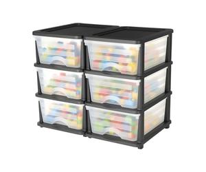 VEVOR Tiroirs de rangement en plastique, lot de 2, tour de rangement à 6 tiroirs, organiseur à 3 niveaux, bacs transparents pour fournitures de bureau, salles de bricolage, salles de t maison