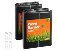 VEVOR Toile de Paillage 0,9x15,2 m Bâche Anti Mauvaise Herbe Lot de 2 Géotextile Anti Repousse Tissé 90 g/m² pour Protection Contre Mauvaises Herbes, Couverture Sol, Jardin, Parterres de Fleurs, Noir