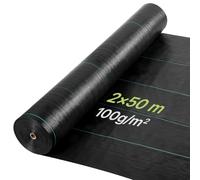 VEVOR Toile de Paillage 2x50 m Bâche Anti Mauvaise Herbe 100 g/m² Géotextile Anti Repousse Tissé PP pour Protection Contre Mauvaises Herbes, Couverture de Sol, Jardin, Potager, Parterres Fleurs, Noir