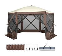 VEVOR Tonnelle escamotable, abri à 6 côtés avec Panneaux Anti-Vent Amovibles et fenêtres en Maille, moustiquaire instantanée de 12,5 x 12,5 Pieds avec Protection Contre Les moustiques, Marron