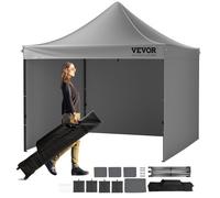 VEVOR Tonnelle Pop-up 304,8x304,8 cm Tente Tonnelle Jardin Parois Latérales Amovibles Sac à Roulettes Résistant UV Imperméable Tente Gazebo pour Plein Air, Terrasse, Jardin, Fête, Camping, Gris Foncé