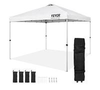 VEVOR Pavillon 304,8x304,8x320cm Tente de jardin 250DPolyuréthanetissu enduit argent Pavillon pliant y compris sac de rangement Tente de réception 6-8 personnes Pop up Tente blanche Pavillon de jardin