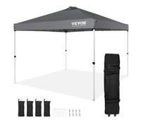 VEVOR Pavillon 304,8x304,8x320cm Tente de jardin 250DPolyuréthanetissu enduit argent Pavillon pliant y compris sac de rangement Tente de réception 6-8 personnes Pop up Tente pliante Pavillon de jardin