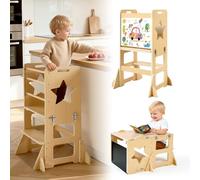 VEVOR Tour d'apprentissage en Bois 4 en 1 pour Tout-Petits de 1 à 5 Ans | Ensemble Table et Chaise de Sevrage Montessori avec Tableau Noir, Marchepied Bébé pour Plan de Travail Cuisine