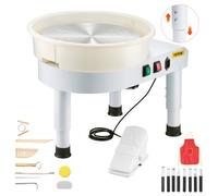 VEVOR Tour de Potier de 35 cm, Roue de Poterie Vitesse Réglable 60-300 tr/min, avec Bassin Amovible, Pied de Levage Réglable, et Kit d’Accessoires Complet pour Artisanat, Bricolage à Domicile, Blanc
