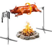 VEVOR Tourne Broche Électrique sur Pied, Charge 60 kg, 8 Niveaux de Hauteur, Barbecue à Méchoui Agneau Porcelet Rôtisserie, Moteur 38 W avec Broche 142 cm, Kit Rôtissoire Barbecue Universel en Inox