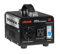 VEVOR Transformateur 220 V à 110 V et 110 V à 220 V, Transformateur de Tension Élévateur Abaisseur, 500 VA, avec Prise Américaine, Prise Européenne, Cordon d'Alimentation, Protection par Disjoncteur