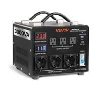VEVOR Transformateur 220 V à 110 V et 110 V à 220 V, Transformateur de Tension Élévateur Abaisseur Auto, 3000 VA, avec 3 Prises US, 3 Prises EU, Écran LCD, Cordon Alimentation, Protection Disjoncteur