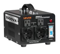 VEVOR Transformateur 220 V à 110 V et 110 V à 220 V, Transformateur de Tension Élévateur et Abaisseur, 1000 VA, avec Prises Américaines, Européennes, Cordon d'Alimentation, Protection par Disjoncteur