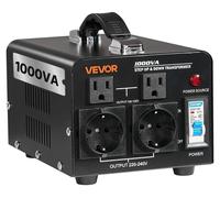 VEVOR Transformateur de tension, 1000 VA, transformateur de puissance élévateur/abaisseur, conversion de 110 V à 220 V & de 220 V à 110 V, avec prises US & EU, cordon d'alimentation, disjoncteur