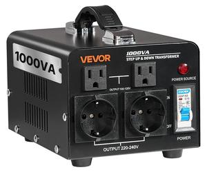 VEVOR Transformateur de tension, 1000 VA, transformateur de puissance élévateur/abaisseur, conversion de 110 V à 220 V & de 220 V à 110 V, avec prises US & EU, cordon d'alimentation, disjoncteur